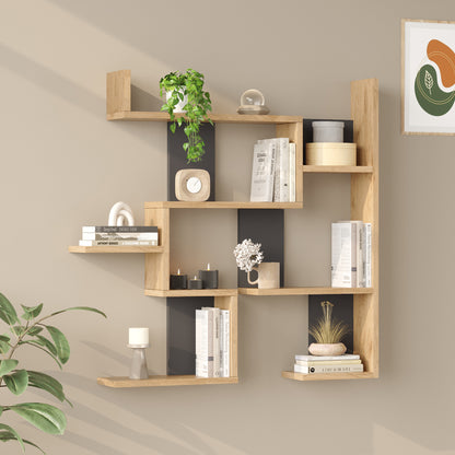 Ραφιέρα Τοίχου Maze Oak με Ανθρακί 93,3x14,5x90
