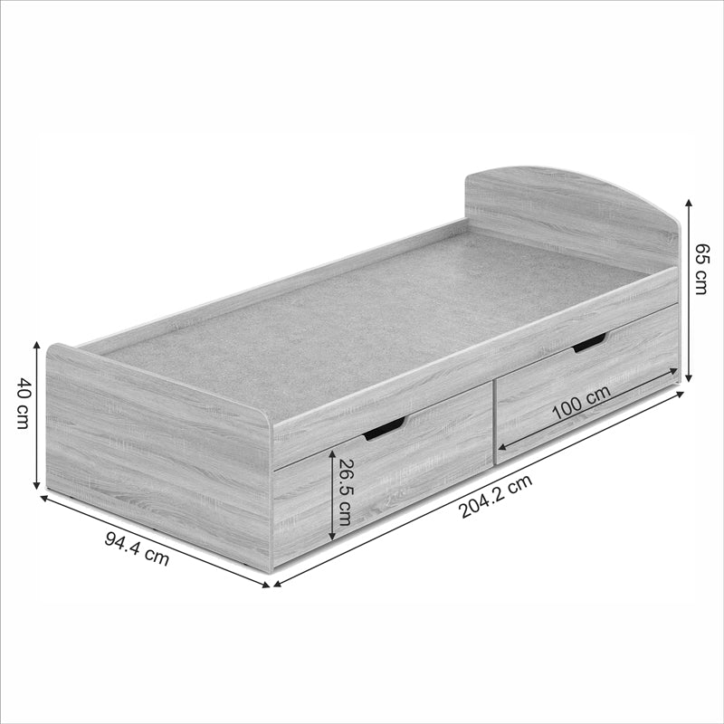 Κρεβάτι Regan με Συρτάρια σε Oak Απόχρωση 90x200εκ