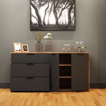 Μπουφές Nitro Γκρι Γραφίτη με Βελανιδιά 160x40x80