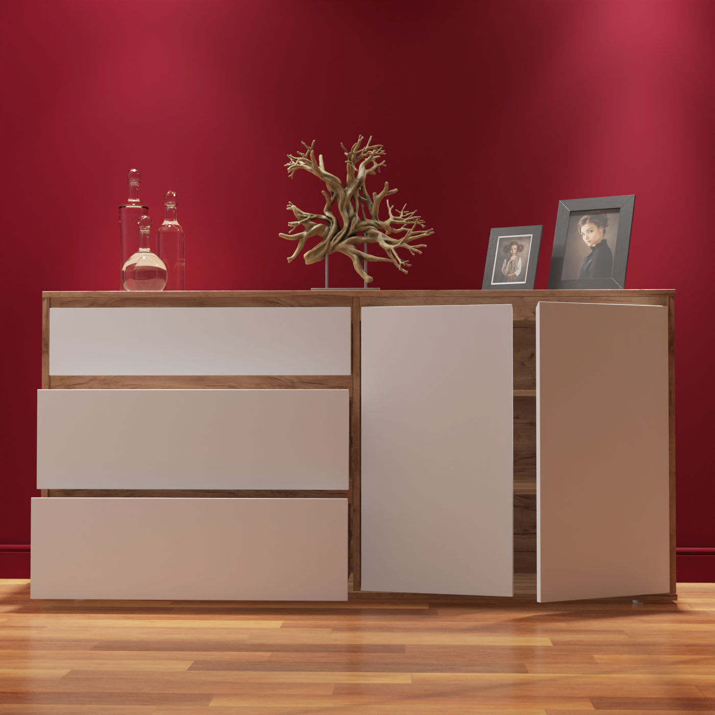 Μπουφές Nitro Soft Λευκό με Βελανιδιά 160x40x80