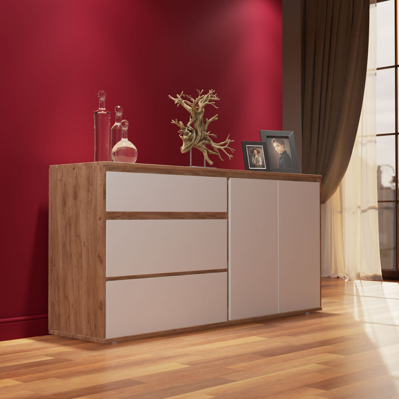 Μπουφές Nitro Soft Λευκό με Βελανιδιά 160x40x80