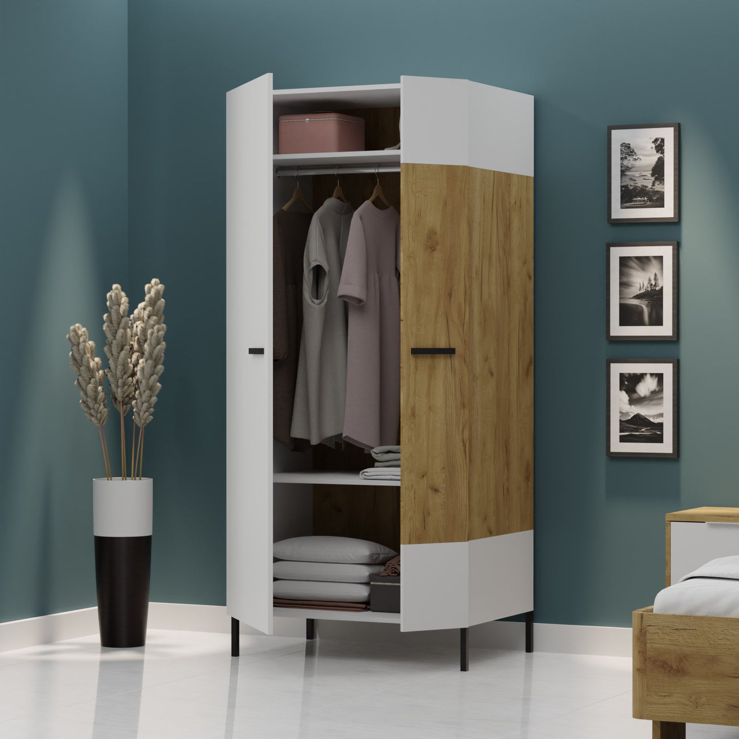 Δίφυλλη Ντουλάπα Santes Χρυσό Δρυς-Λευκό 90x60x197.5