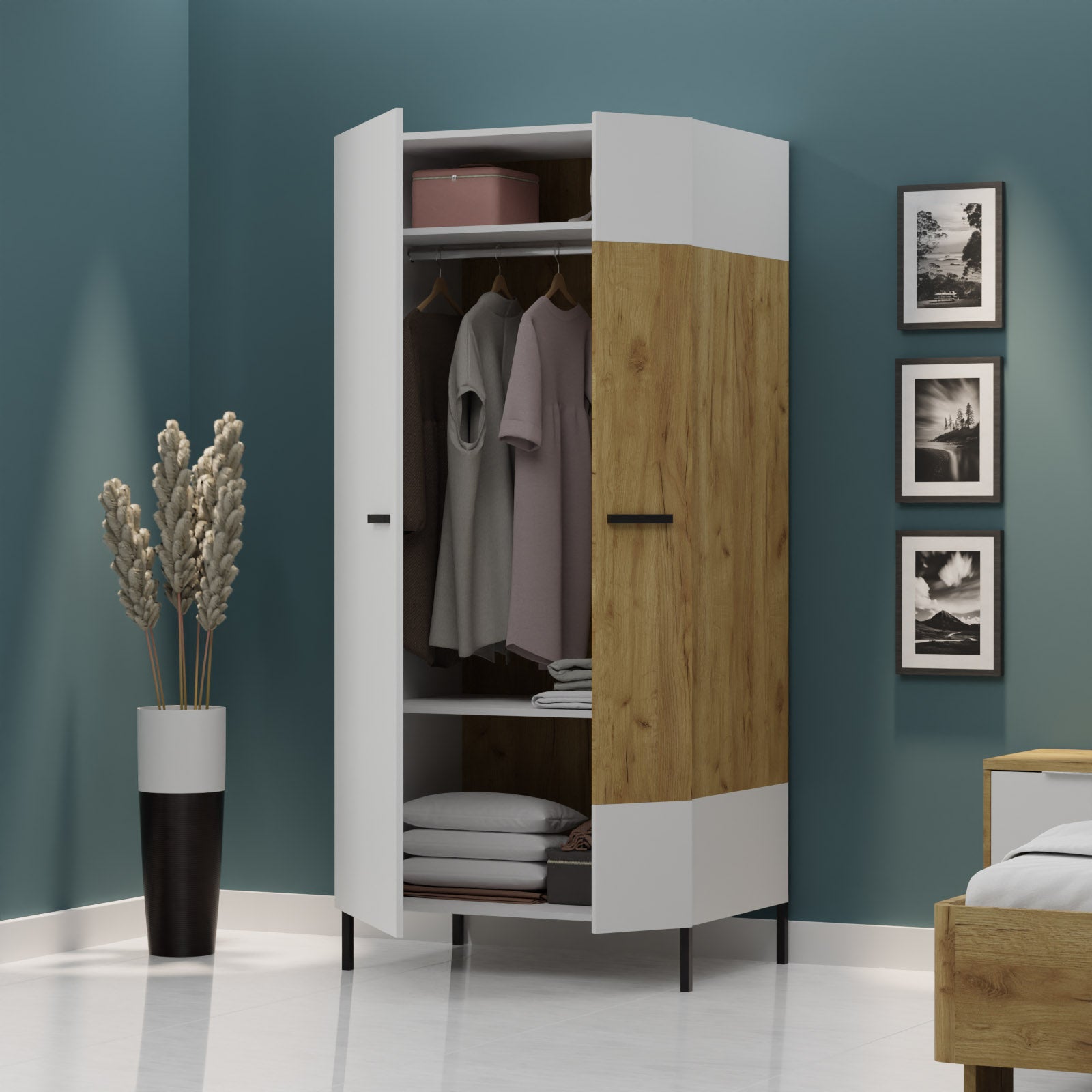 Δίφυλλη Ντουλάπα Santes Χρυσό Δρυς-Λευκό 90x60x197.5