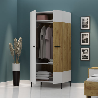 Δίφυλλη Ντουλάπα Santes Χρυσό Δρυς-Λευκό 90x60x197.5