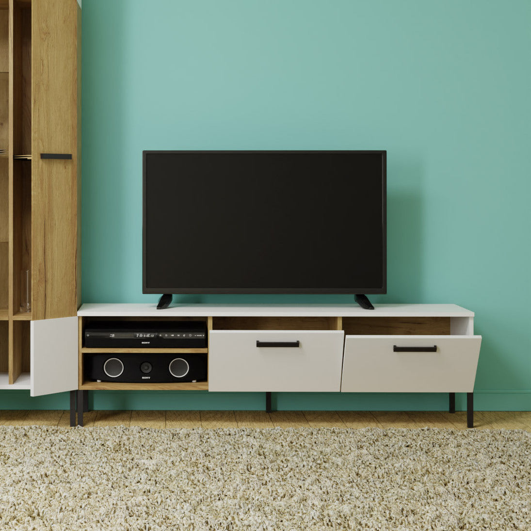 Έπιπλο Τηλεόρασης Santes Χρυσό Δρυς-Λευκό 155x42x45.7