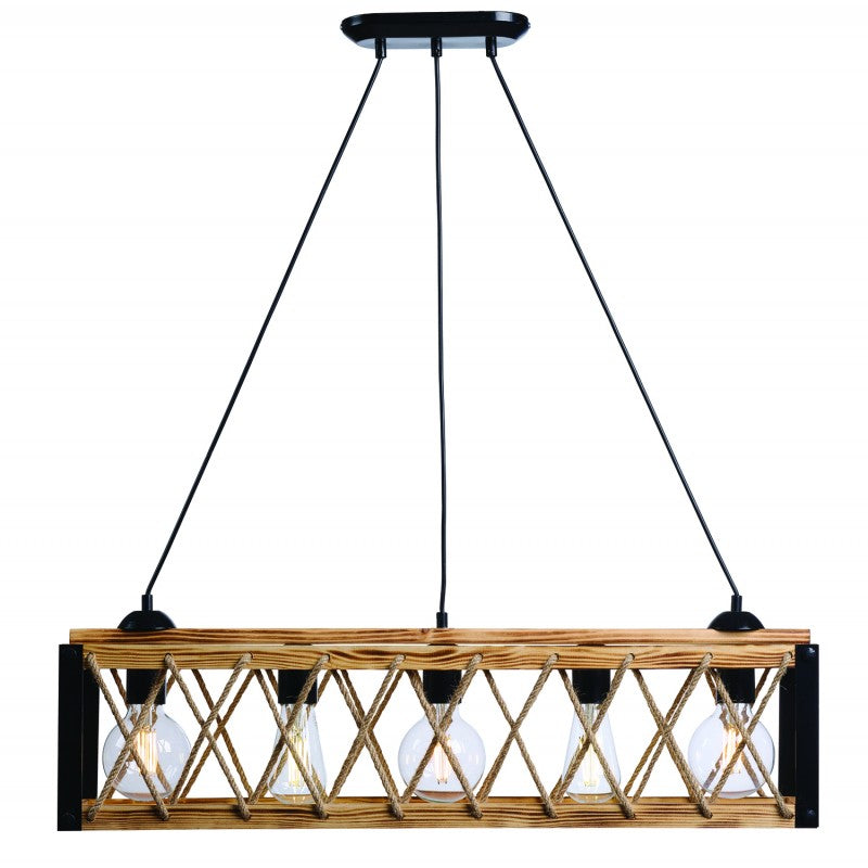 Φωτιστικό Πολύφωτο 5φ Μέταλλο Μαύρο/Ξύλο Ε27