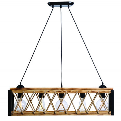 Φωτιστικό Πολύφωτο 5φ Μέταλλο Μαύρο/Ξύλο Ε27