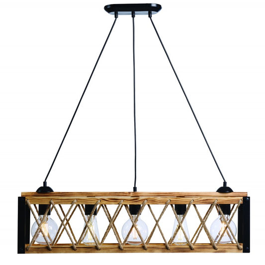 Φωτιστικό Πολύφωτο 5φ Μέταλλο Μαύρο/Ξύλο Ε27