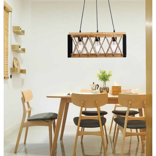 Φωτιστικό Πολύφωτο 3φ Μέταλλο Μαύρο/Ξύλο Ε27