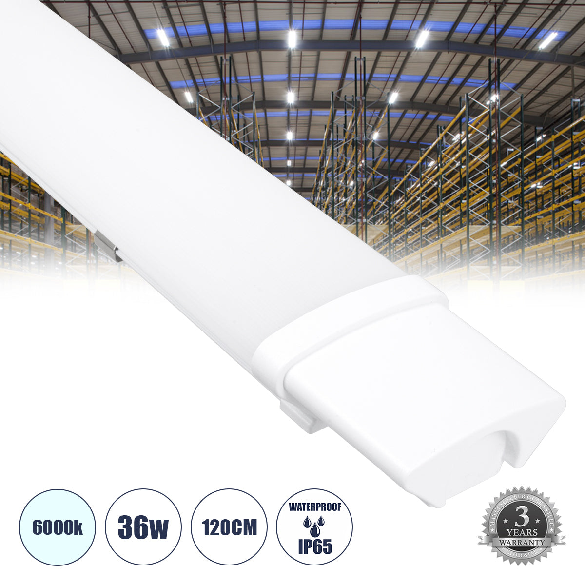 60164 LED Γραμμικό Βιομηχανικό Φωτιστικό Tri-Proof 120cm 36W 4058lm 120° AC 220-240V Αδιάβροχο IP65 Μ120 x Π6 x Υ4cm Ψυχρό Λευκό 6000K