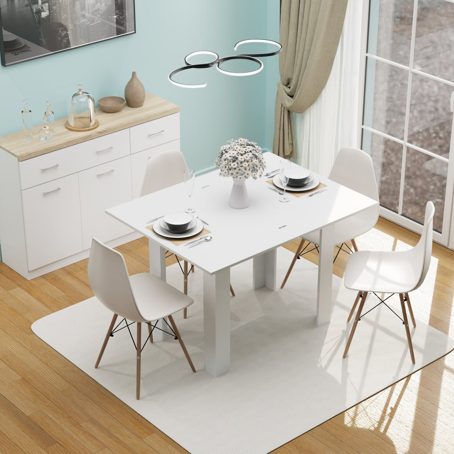 Τραπέζι Επεκτεινόμενο Κουζίνας Family Λευκό-Ανθρακί 90x60x77