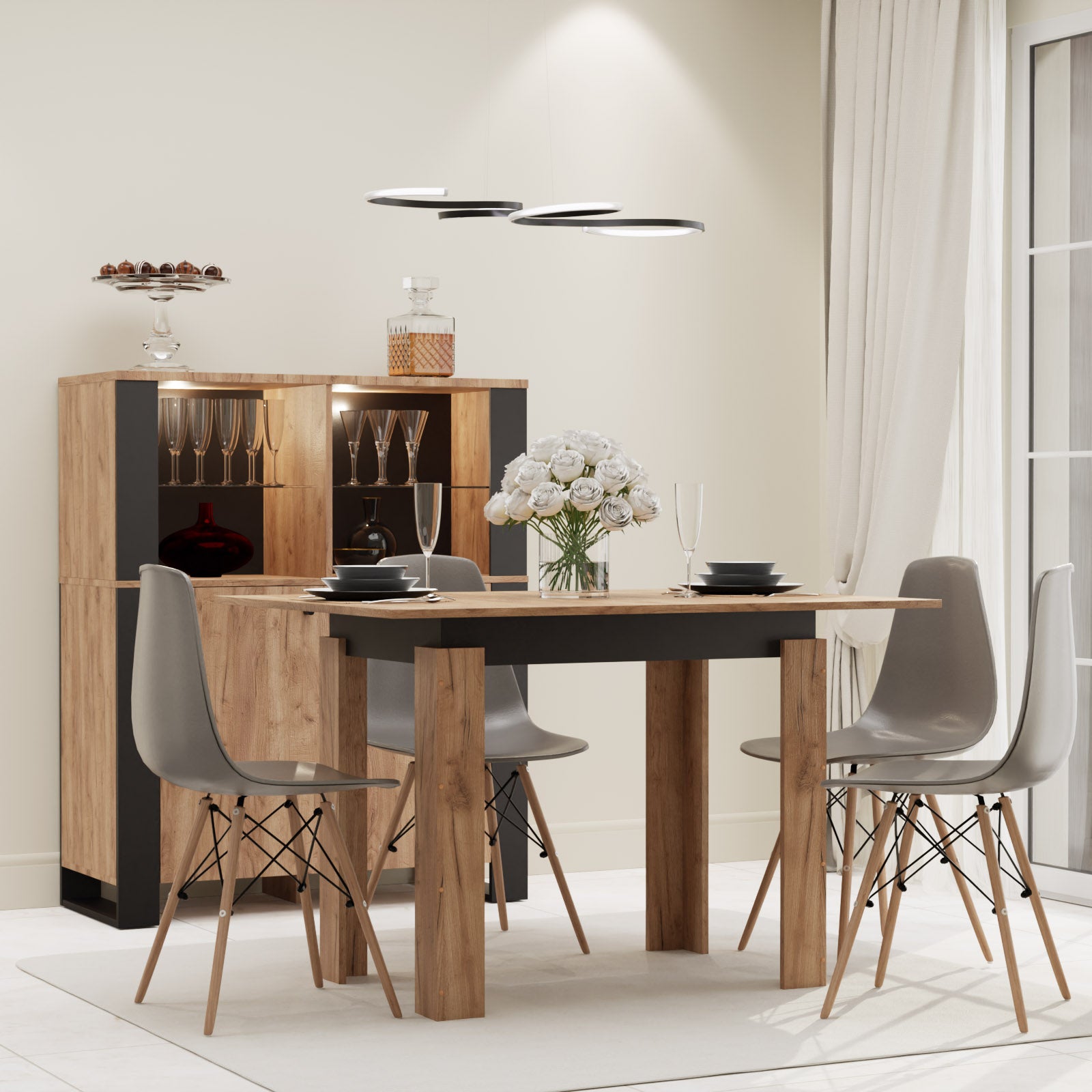 Τραπέζι Επεκτεινόμενο Κουζίνας Family Χρυσό Δρυς-Ανθρακί 90x60x77