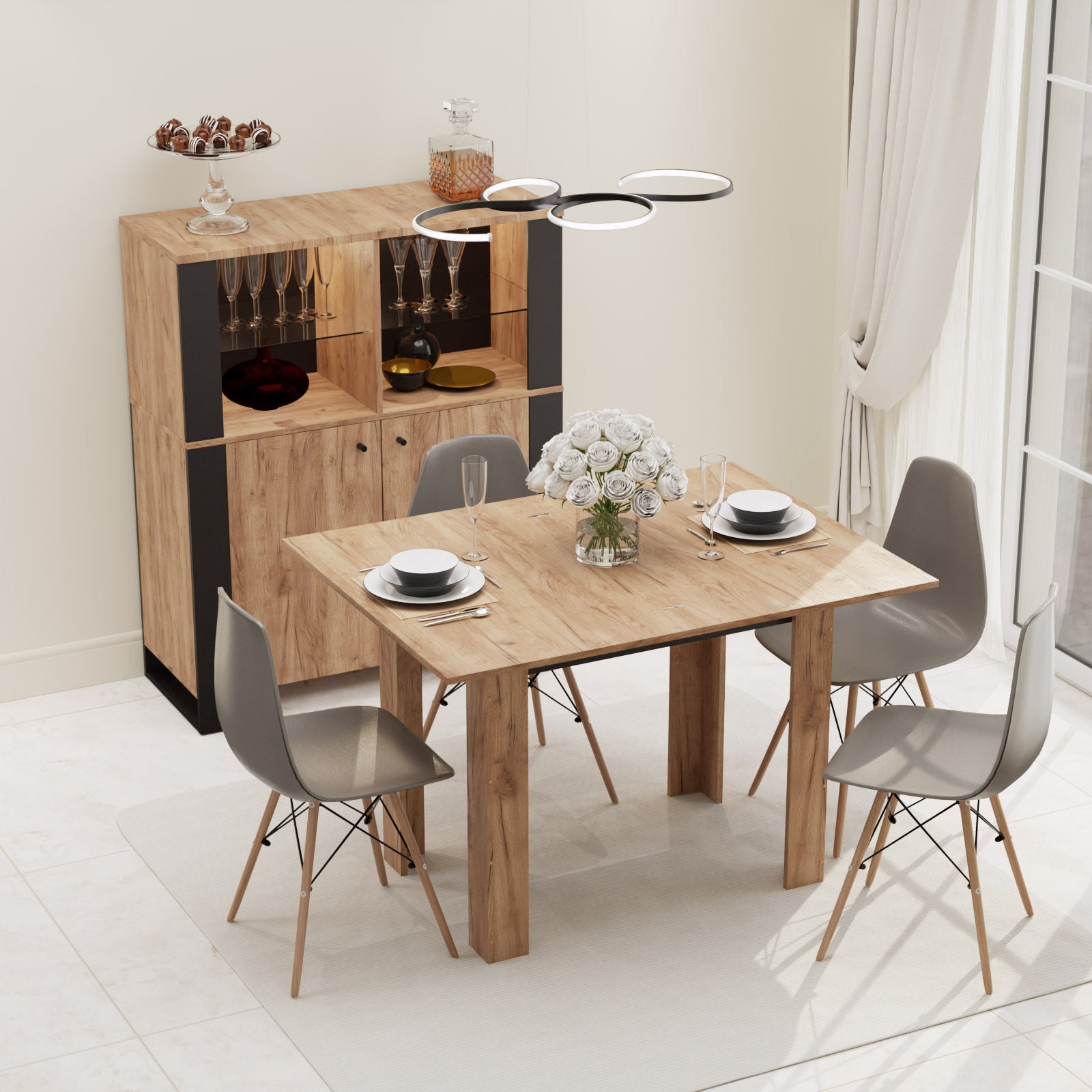 Τραπέζι Επεκτεινόμενο Κουζίνας Family Χρυσό Δρυς-Ανθρακί 90x60x77