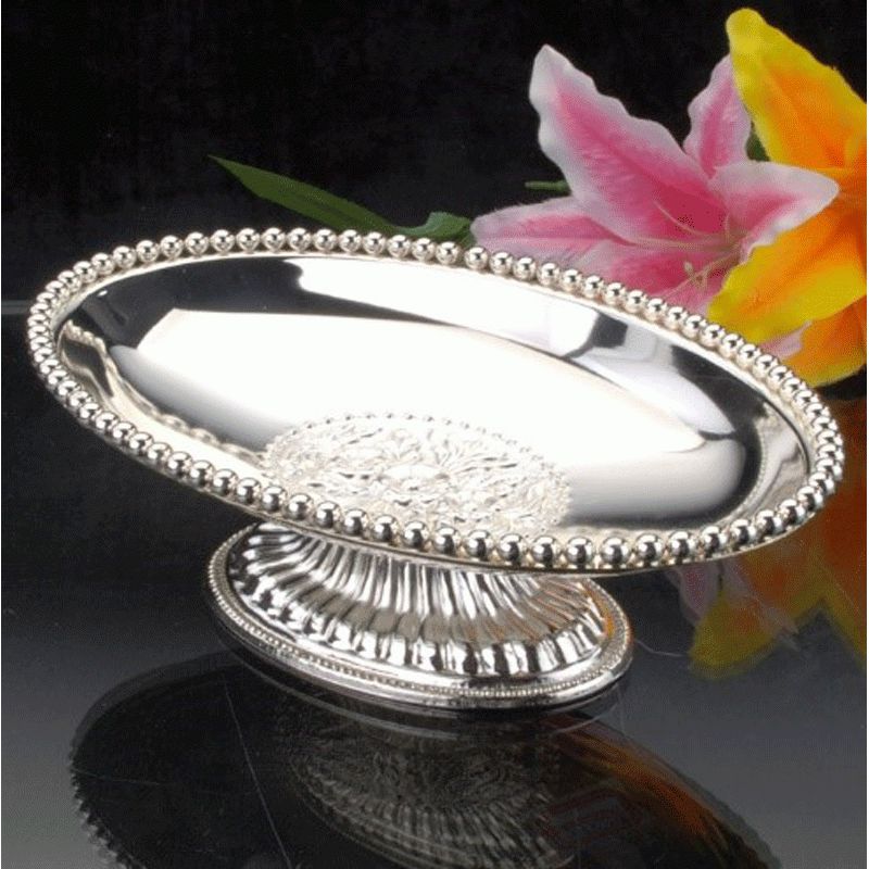 Πιατέλα με Πόδι Επάργυρη Ασημί 26x16x9