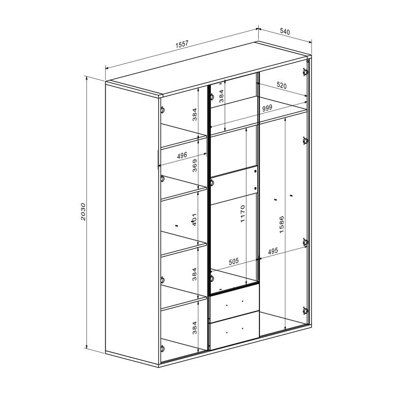 Ντουλάπα Rutenia Μελαμίνη σε Oak Απόχρωση 155.7x54x203