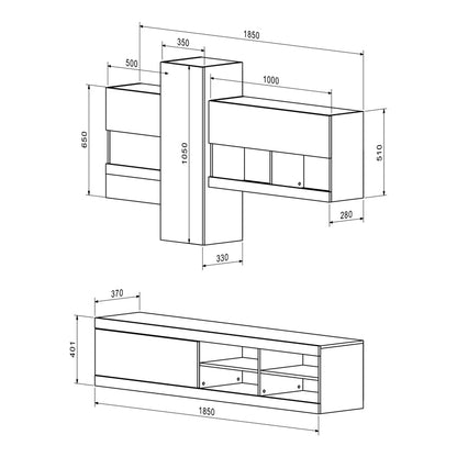 Σύνθετο Σαλονιού Torania Sonoma-Λευκό 185x37x145
