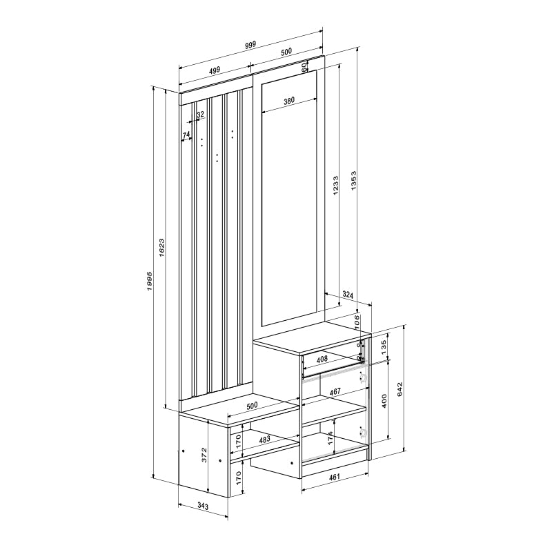 Hallway Furniture with Mirror Citra Sonoma 100x34.3x199.5