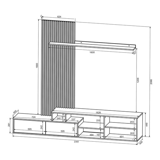 Σύνθετο Σαλονιού Eviora Καφέ με Σκούρο Καρυδί 235x40x208.6