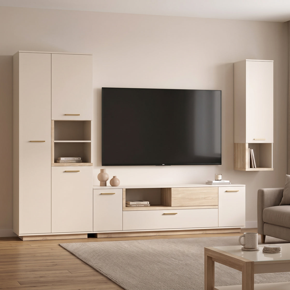 Σύνθετο Σαλονιού Norda Κρεμ με Oak 187x40x58,4