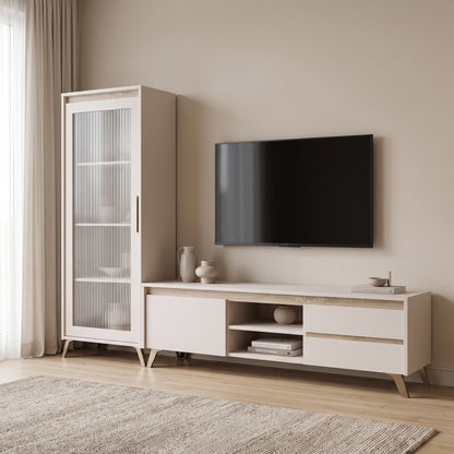 Σύνθετο Σαλονιού Belka Κρεμ με Oak 210,6x45x152,6