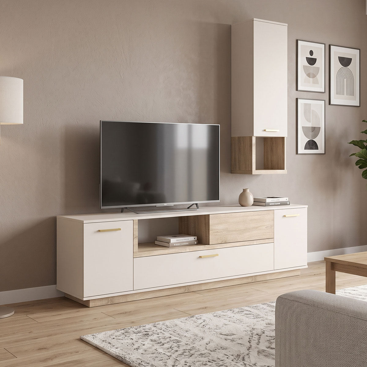 Σύνθετο Σαλονιού Norda Κρεμ με Oak 187x40x58.4