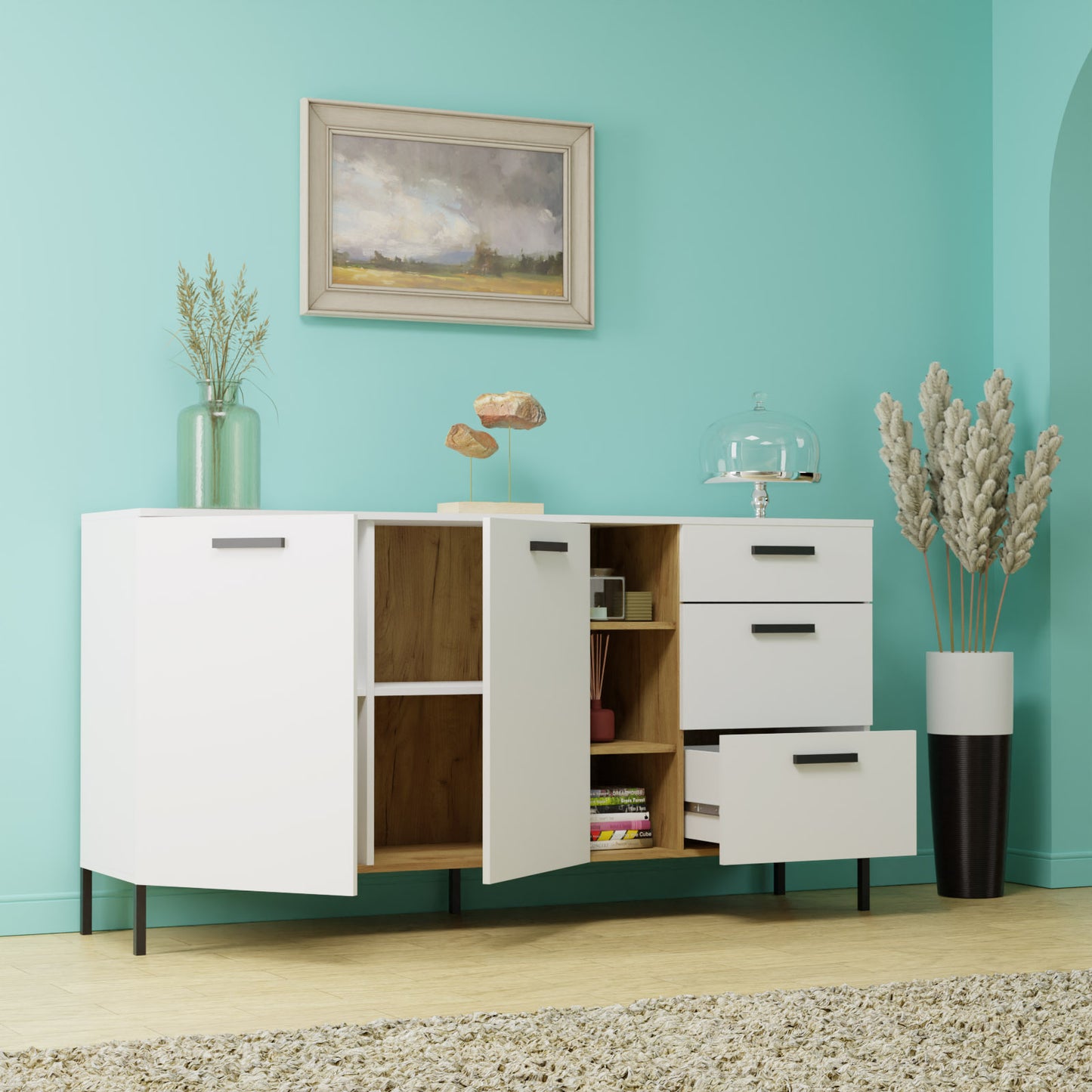 Μπουφές Santes Χρυσό Δρυς-Λευκό 180x42x92.5