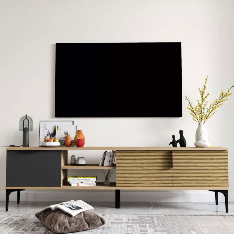 Έπιπλο Τηλεόρασης Kowel Μελαμίνης Ανθρακί-Oak 180x34x51