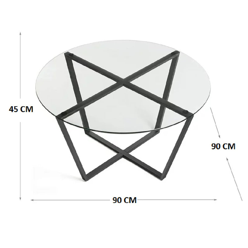 Τραπέζι Σαλονιού Quendy Μαύρο Μέταλλο-Γυαλί Φ90x45