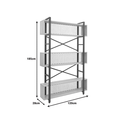 Βιβλιοθήκη Fifer σε Oak-Μαύρη Απόχρωση 120x28x185