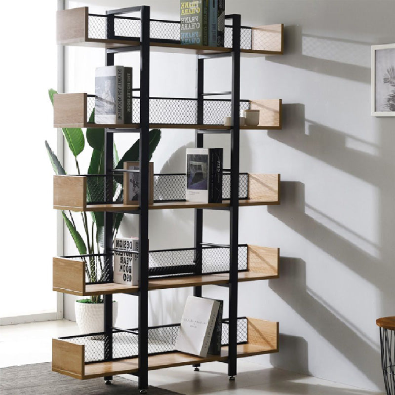 Βιβλιοθήκη Musha Μέταλλο Μαύρο με Oak Απόχρωση 120x22x185