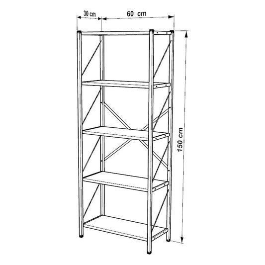 Βιβλιοθήκη Bimblem Καρυδί με Μαύρο Μέταλλο 60x30x150