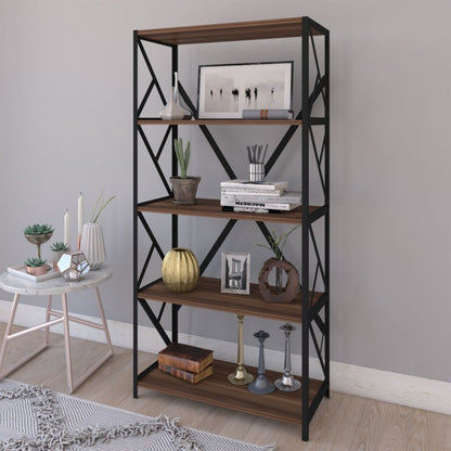 Βιβλιοθήκη Bimblem Καρυδί με Μαύρο Μέταλλο 60x30x150