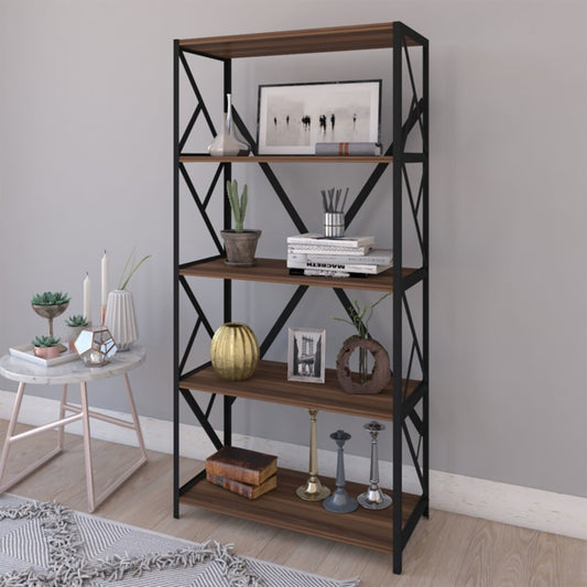 Βιβλιοθήκη Bimblem Καρυδί με Μαύρο Μέταλλο 60x30x150