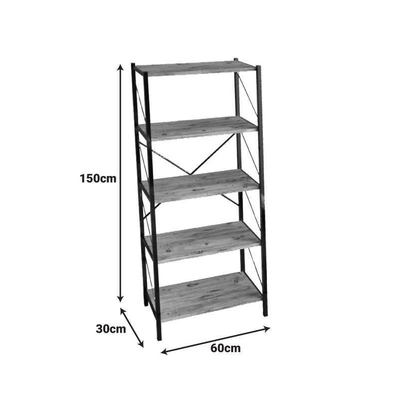 Βιβλιοθήκη Bimblem Oak με Μαύρο Μέταλλο 60x30x150