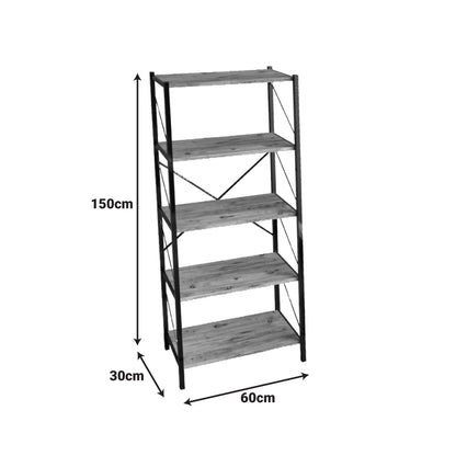 Βιβλιοθήκη Bimblem Oak με Μαύρο Μέταλλο 60x30x150