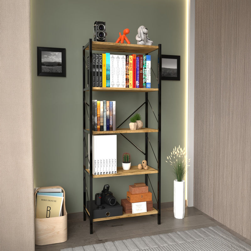 Βιβλιοθήκη Bimblem Oak με Μαύρο Μέταλλο 60x30x150