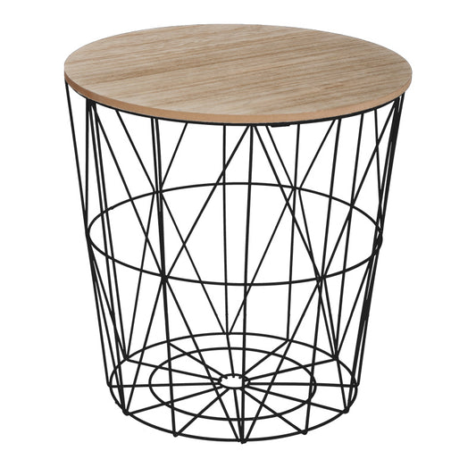 Βοηθητικό Τραπέζι Kumi MDF Επιφάνεια Oak και Μέταλλο σε Μαύρη Απόχρωση Φ40x41