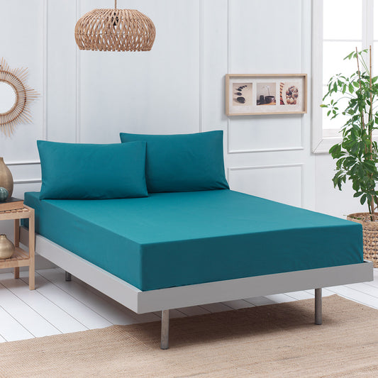 Σεντόνι Υπέρδιπλο Μονόχρωμο με Λάστιχο Art 1999 170x200+30εκ Πετρόλ