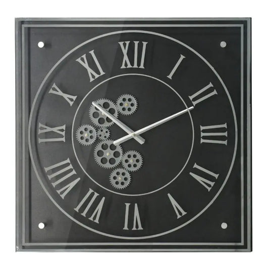Clock Ρολόι Τοίχου με Γρανάζια Μέταλλο/Γυαλί Μαύρο 61x6x61