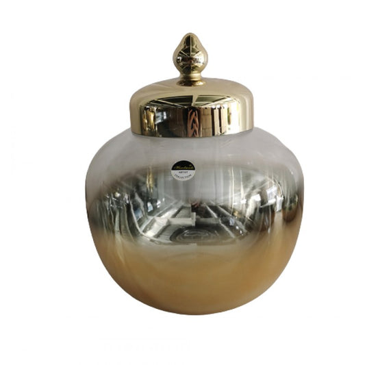 Βάζο με Καπάκι Γυάλινο/Μεταλλικό Διάφανο/Χρυσό 23x23x26