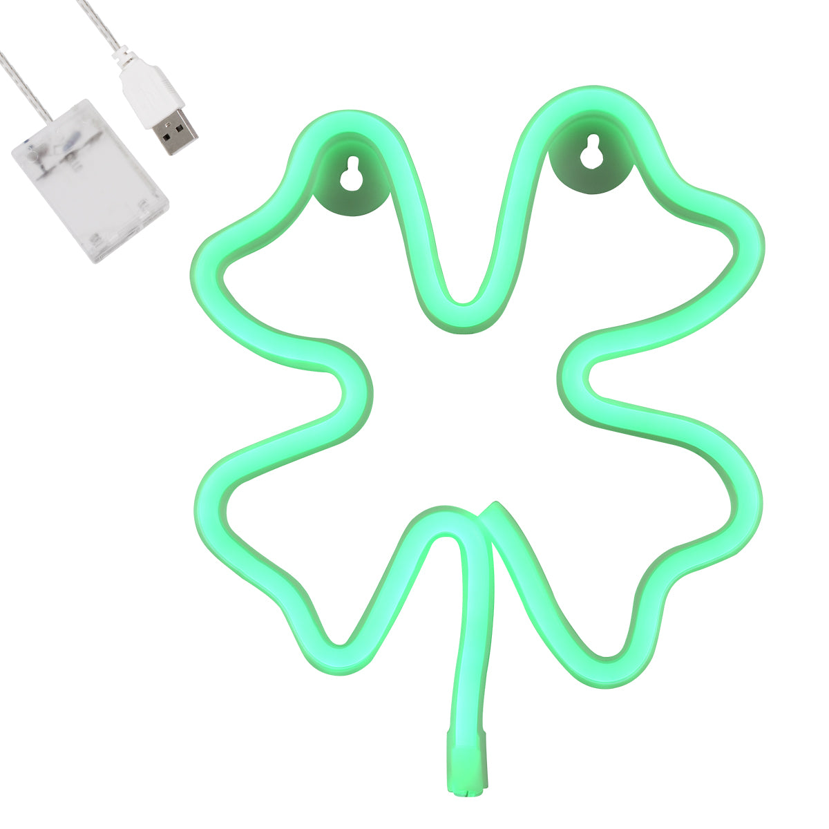 78572 Φωτιστικό Ταμπέλα Φωτεινή Επιγραφή NEON LED Σήμανσης FOUR LEAF CLOVER 5W με Καλώδιο Τροφοδοσίας USB - Μπαταρίας 3xAAA (Δεν Περιλαμβάνονται) - Πράσινο