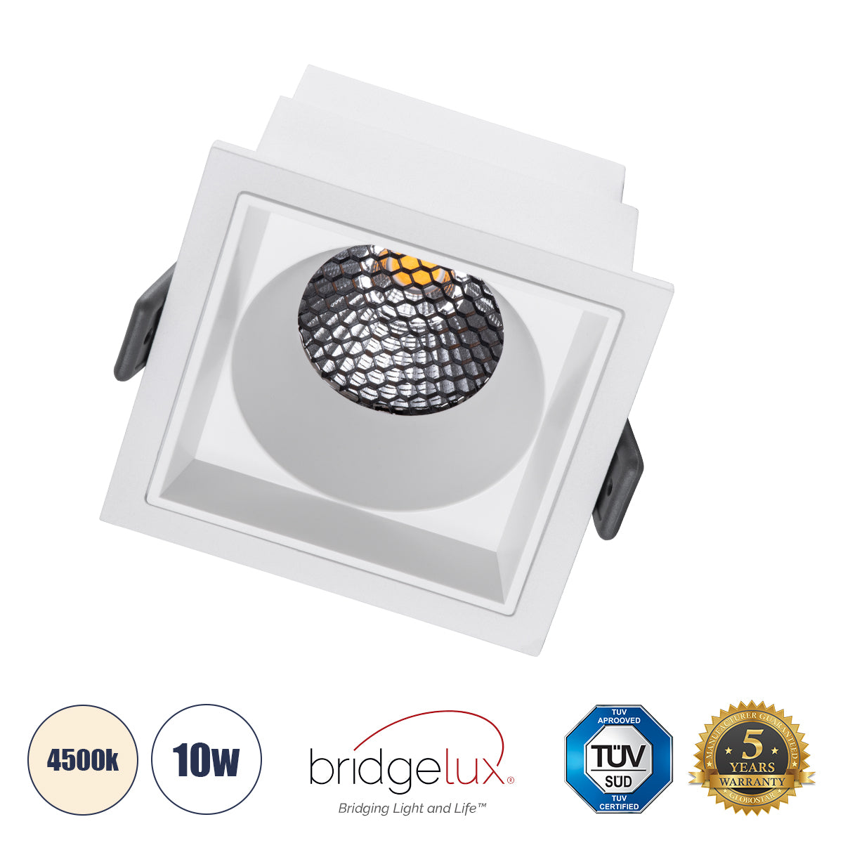 PLUTO-M 60272 Χωνευτό LED Spot Downlight TrimLess Μ8.4xΠ8.4cm 10W 1300lm 38° AC 220-240V IP20 Μ8.4 x Π8.4 x Υ5.9cm - Τετράγωνο - Λευκό & Anti-Glare HoneyComb - Φυσικό Λευκό 4500K - Bridgelux COB