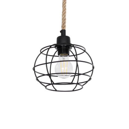 TALAH 203-0008 Vintage Κρεμαστό Φωτιστικό Σχοινί Μονόφωτο 1 x E27 IP20 Μαύρο Μέταλλο με Μπεζ Σχοινί - Μ14 x Π14 x Υ61.5cm