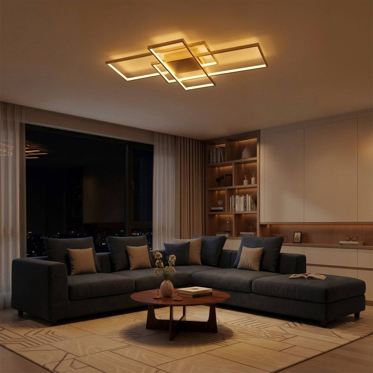 QUADRA KLV-101-0298 LED Ceiling Light 120W 12000lm 120° AC 220-240V IP20 Dimmable White CCT with Remote Control from 2700K to 6000K - Lumileds SMD Chip - Champagne Gold Matte - L105 x W60 x H9