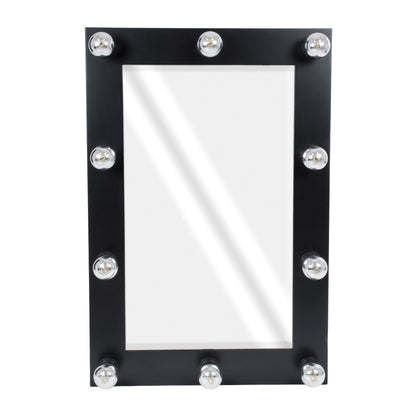 MAKEUP MIRROR-60x90-5 Μοντέρνος Καθρέπτης Μακιγιάζ με Πλαίσιο Φυσικού Ξύλου με Διακόπτη On/Off 10 x E27 AC220-240V - Μ60 x Π7 x Υ90cm - Μαύρος Έβενος