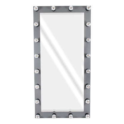 MAKEUP MIRROR-160x80-6 Μοντέρνος Καθρέπτης Μακιγιάζ με Πλαίσιο Φυσικού Ξύλου με Διακόπτη On/Off 20 x E27 AC220-240V - Μ80 x Π7 x Υ160cm - Γκρι Ανθρακί