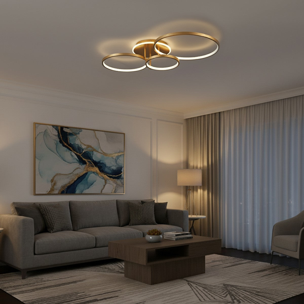 NEMESIS KLV-101-0207 Φωτιστικό Οροφής LED 98W 9800lm 360° AC 220-240V IP20 Ρυθμιζόμενο Λευκό CCT με Χειριστήριο από 2700K έως 6000K Dimmable - Lumileds SMD Chip - Χρυσό Πλατίνα - Μ89 x Π60 x Υ19