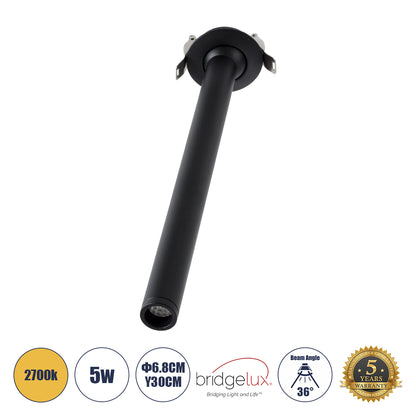 DALE 60373 Χωνευτό LED Κινούμενο Spot Downlight TrimLess Φ6.4cm 5W 500lm 36° AC 220-240V IP20 Φ6.4cm x Υ30cm - Στρόγγυλο - Μαύρο - Θερμό Λευκό 2700K - Bridgelux COB - TÜV Certified Driver