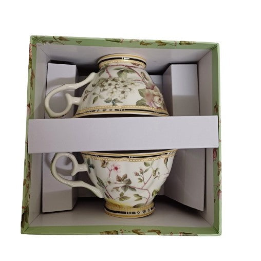 Σετ Φλυτζάνια Τσαγιού Πορσελάνης 2 Τεμ Green Yellow Flowers 8.5x15εκ