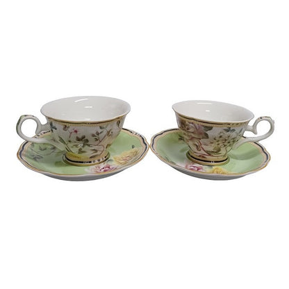 Σετ Φλυτζάνια Τσαγιού Πορσελάνης 2 Τεμ Green Yellow Flowers 8.5x15εκ